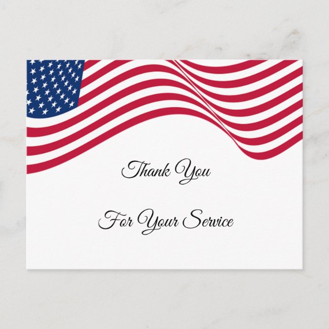 American Flag Thank You For Your Service Postcard (Front)