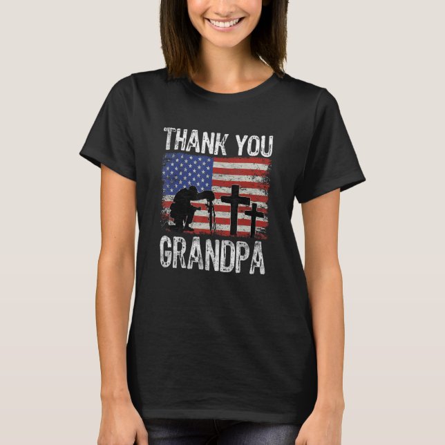 American Flag Thank You Grandpa Veterans Day Patri T-Shirt (Front)