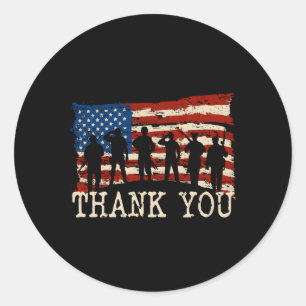 American Flag Thank You Veterans Classic Round Sticker