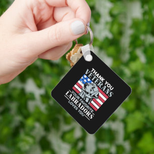 American Flag Thank you Veterans Day Labradors Key Ring