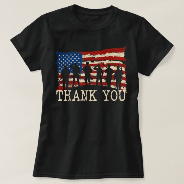 American Flag Thank you Veterans Proud Veteran T-S T-Shirt (Design Front)