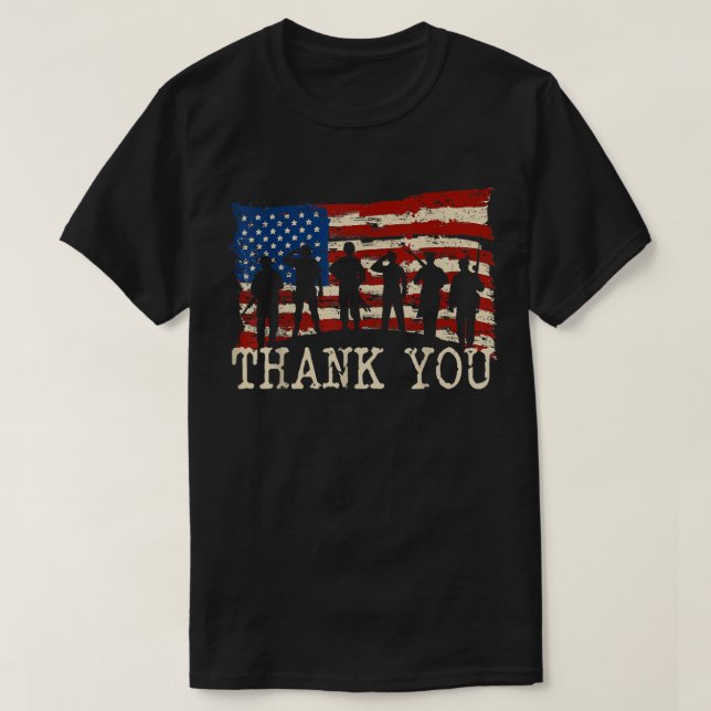 American Flag Thank you Veterans Proud Veteran T-S T-Shirt (Design Front)