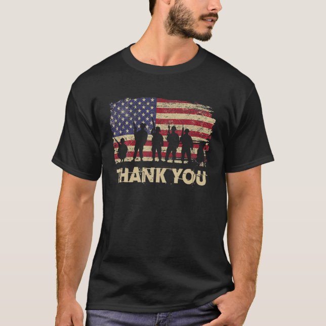American Flag Thank You Veterans Proud Veteran T-Shirt (Front)