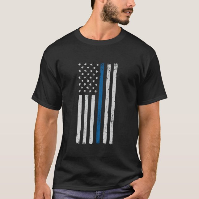 American Flag Thin Blue Line Police Support Lives  T-Shirt (Front)