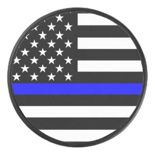 American Flag Thin Blue Line Symbolic on Hockey Puck