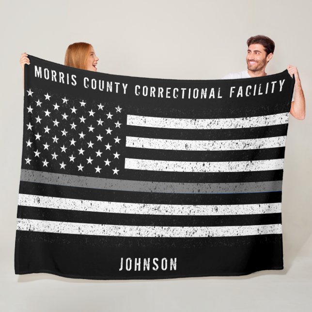 American Flag Thin Grey Line Distressed Name Fleece Blanket (In Situ)