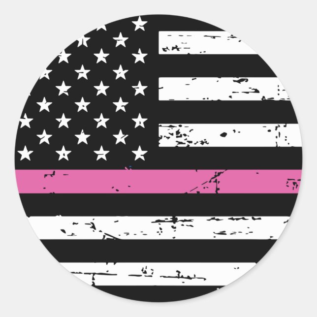 American Flag Thin Pink Line Classic Round Sticker (Front)