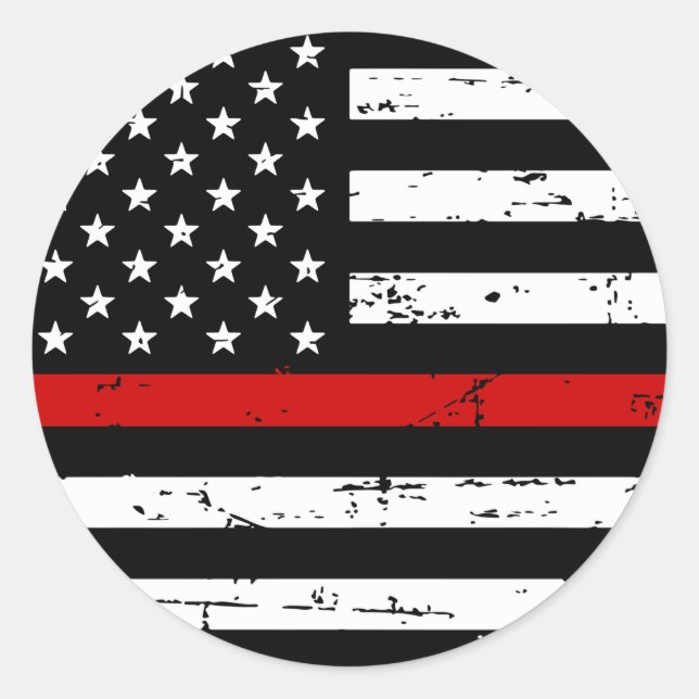 American Flag Thin Red Line Classic Round Sticker (Front)