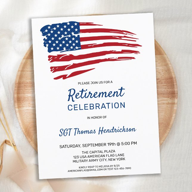 American Flag Trendy Military Retirement Party Announcement Postcard (Creator Uploaded)