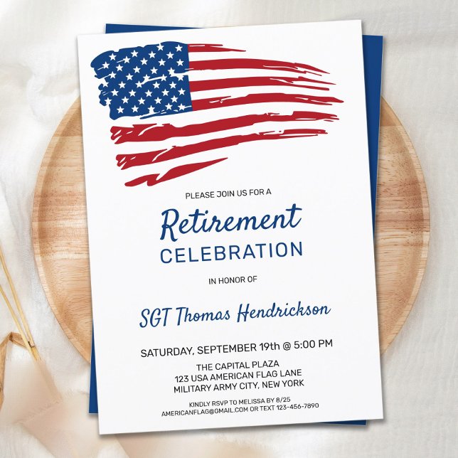 American Flag Trendy Military Retirement Party Invitation (Creator Uploaded)