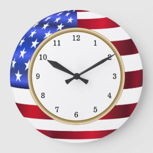 American Flag Trim Red White and Blue Large Clock