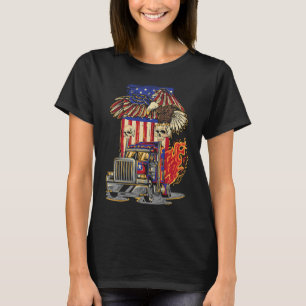 American Flag Truck Driver Trucker 4th of July Eag T-Shirt