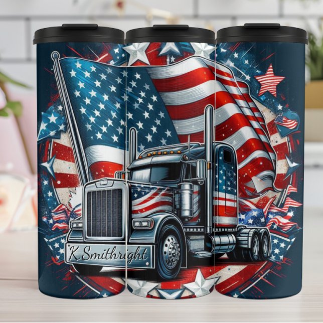 American Flag Truck Patriotic Emblem Thermal Tumbler (Creator Uploaded)