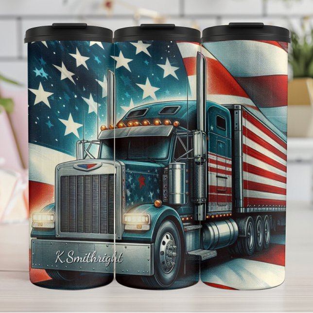 American Flag Truck Patriotic Road Thermal Tumbler (Creator Uploaded)
