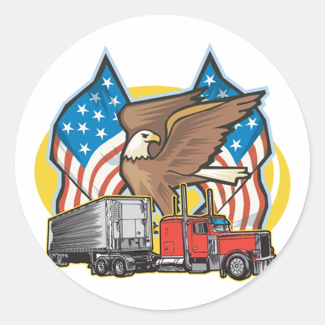 American Flag Trucker Classic Round Sticker (Front)
