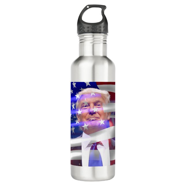 american flag trump 2020 710 ml water bottle (Front)