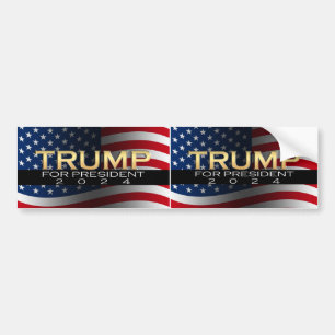 American Flag Trump 2024 Gold Patriotic Bumper Sticker
