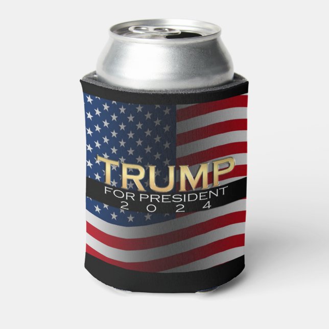 American Flag Trump 2024 Gold Patriotic Can Cooler (Can Back)