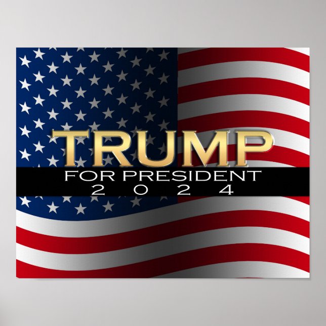 American Flag Trump 2024 Gold Patriotic Poster (Front)