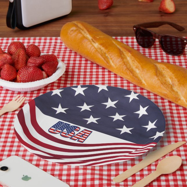 American Flag U.S.A. July 4th Independence Day Paper Plate (Picnic)