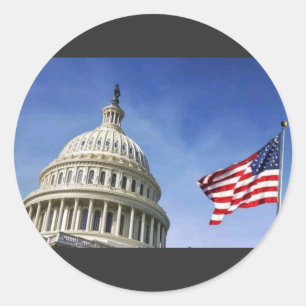 American Flag & U.S. Capitol Patriotic USA Pride Classic Round Sticker