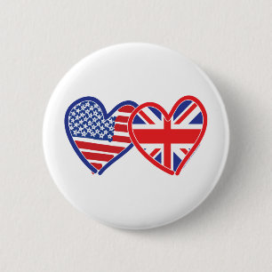 American Flag/Union Jack Flag Hearts 6 Cm Round Badge