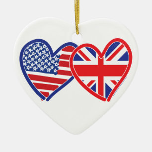 American Flag Union Jack Flag Hearts Ceramic Tree Decoration