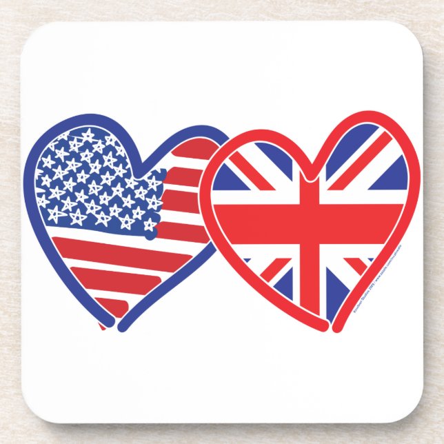 American Flag Union Jack Flag Hearts Coaster (Front)