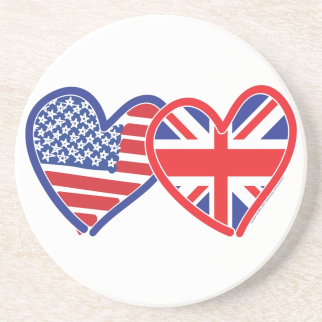 American Flag Union Jack Flag Hearts Coaster (Front)