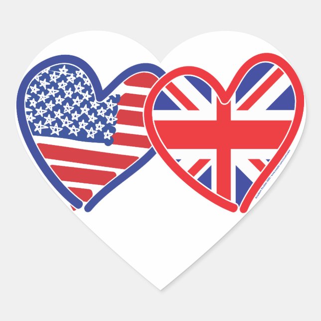 American Flag Union Jack Flag Hearts Heart Sticker (Front)