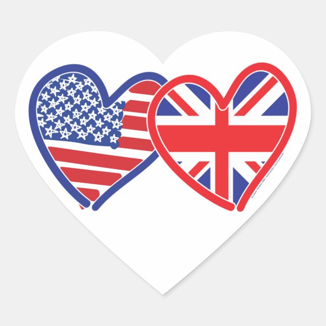 American Flag/Union Jack Flag Hearts Heart Sticker (Front)