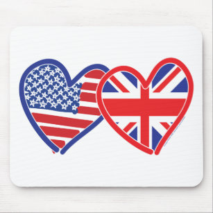 American Flag/Union Jack Flag Hearts Mouse Mat