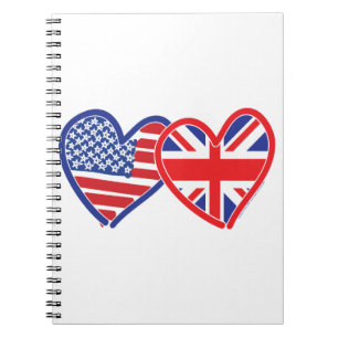 American Flag Union Jack Flag Hearts Notebook