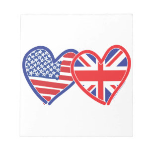 American Flag Union Jack Flag Hearts Notepad