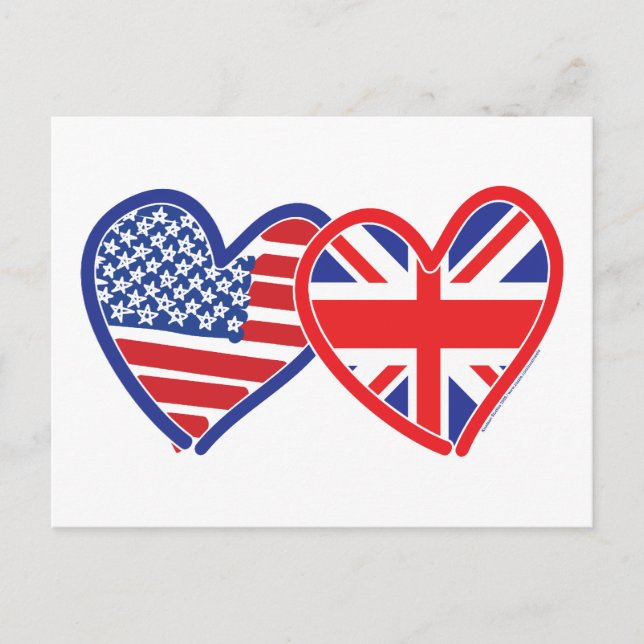 American Flag/Union Jack Flag Hearts Postcard (Front)