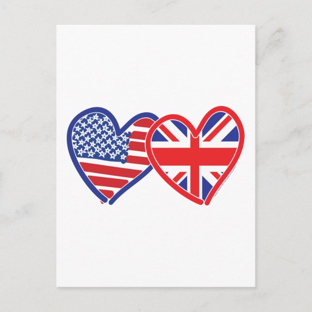 American Flag/Union Jack Flag Hearts Postcard (Front)