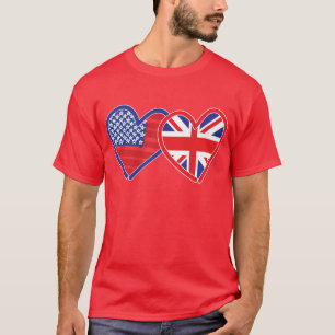 American Flag/Union Jack Flag Hearts T-Shirt