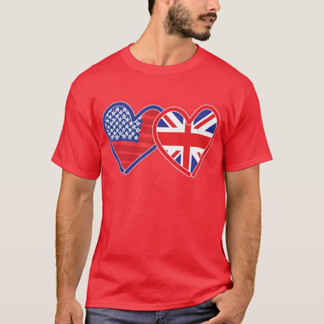 American Flag/Union Jack Flag Hearts T-Shirt (Front)