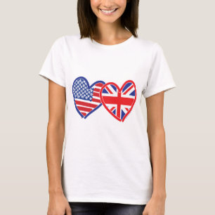 American Flag/Union Jack Flag Hearts T-Shirt