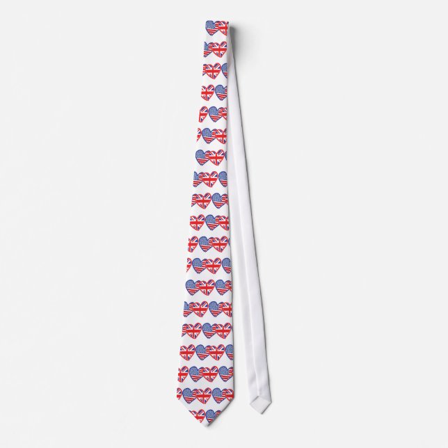 American Flag/Union Jack Flag Hearts Tie (Front)