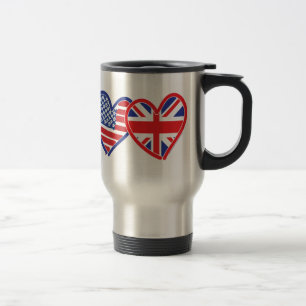 American Flag/Union Jack Flag Hearts Travel Mug