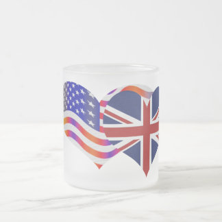 American Flag Union Jack Love Stars Stripes Heart Frosted Glass Coffee Mug