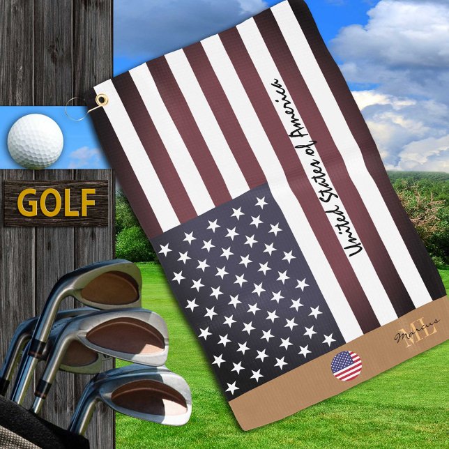 American flag & United States monogrammed USA Golf Towel (Creator Uploaded)