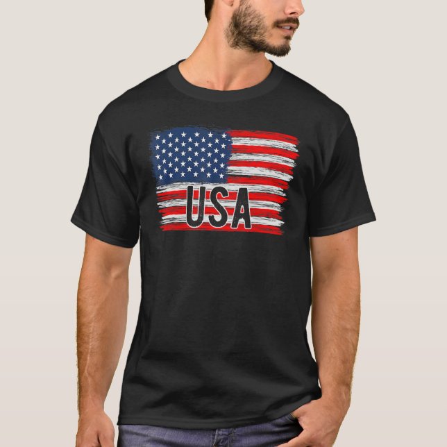 American Flag USA 4th of July Independence Day Pat T-Shirt (Front)