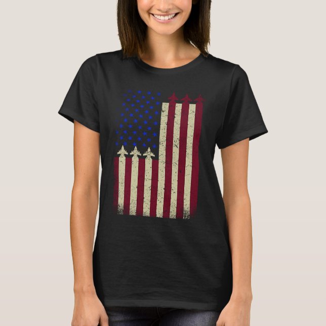 American Flag USA Airplane Jet Fighter Patriot 4th T-Shirt (Front)