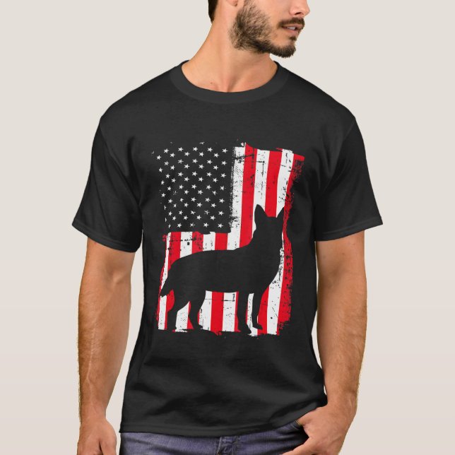 American Flag Usa Australian Cattle Dog Blue Red H T-Shirt (Front)