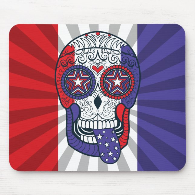 American Flag USA Colours Patriotic Sugar Skull Mouse Mat (Front)