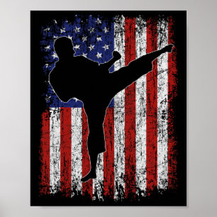 American Flag Usa High Kick Karate Silhouette Patr Poster