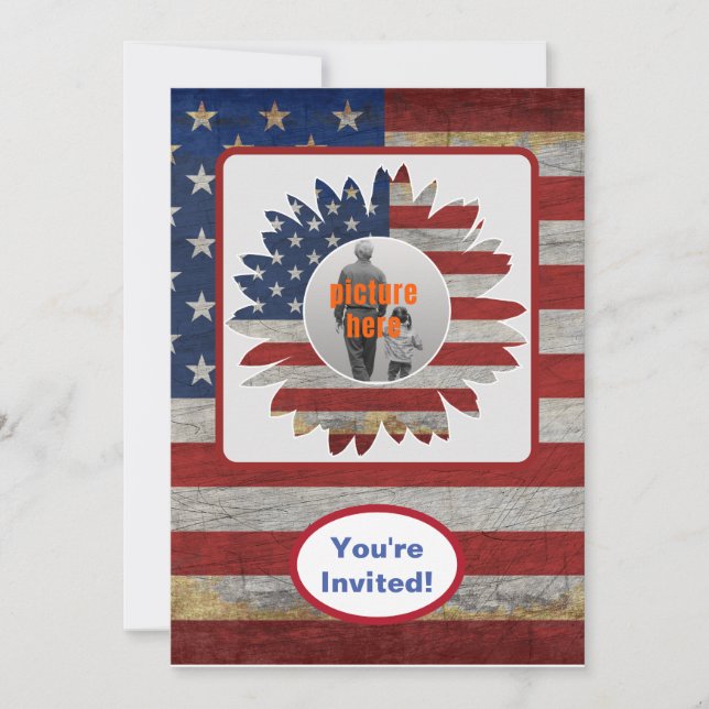 American Flag USA holiday Birthday Party Event Invitation (Front)