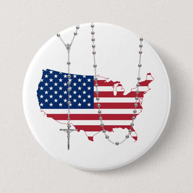 American Flag USA Holy Rosary 7.5 Cm Round Badge (Front)